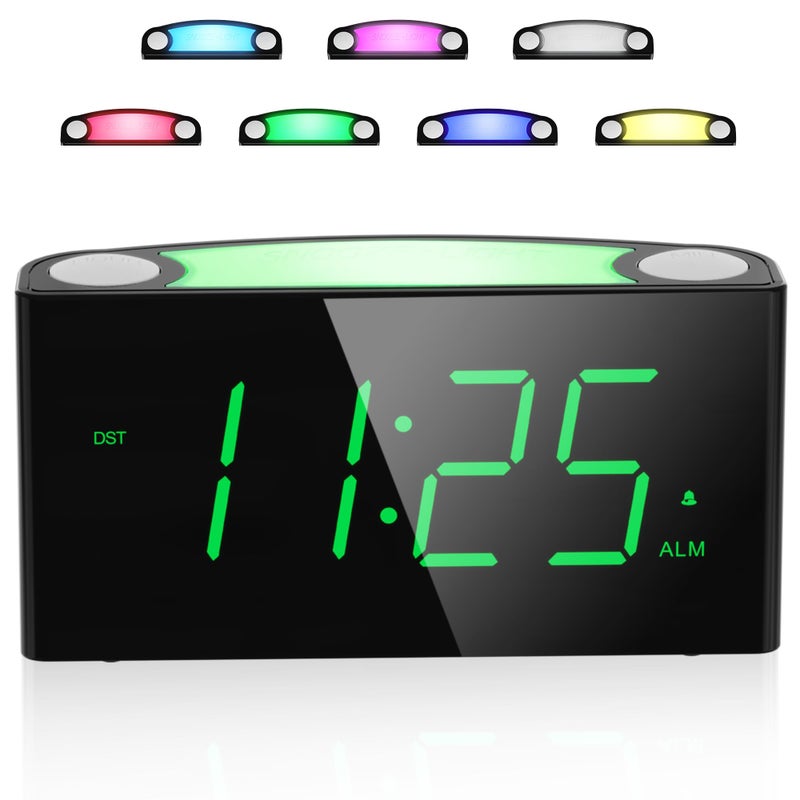 Mesqool Digital Alarm Clock for Bedroom - 7 Color Night Light, USB and Type-C Charger,7.5" Large Number Screen & Dimmer,12/24H,Battery Backup,Easy Loud Electric Alarm Clock for Heavy Sleeper,Boy&Girl Kid Teen - Image 1